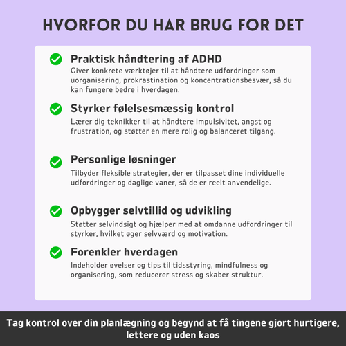 ADHD – Værktøjssæt til støtte af eksekutive funktioner – Redskaber til daglig koncentration