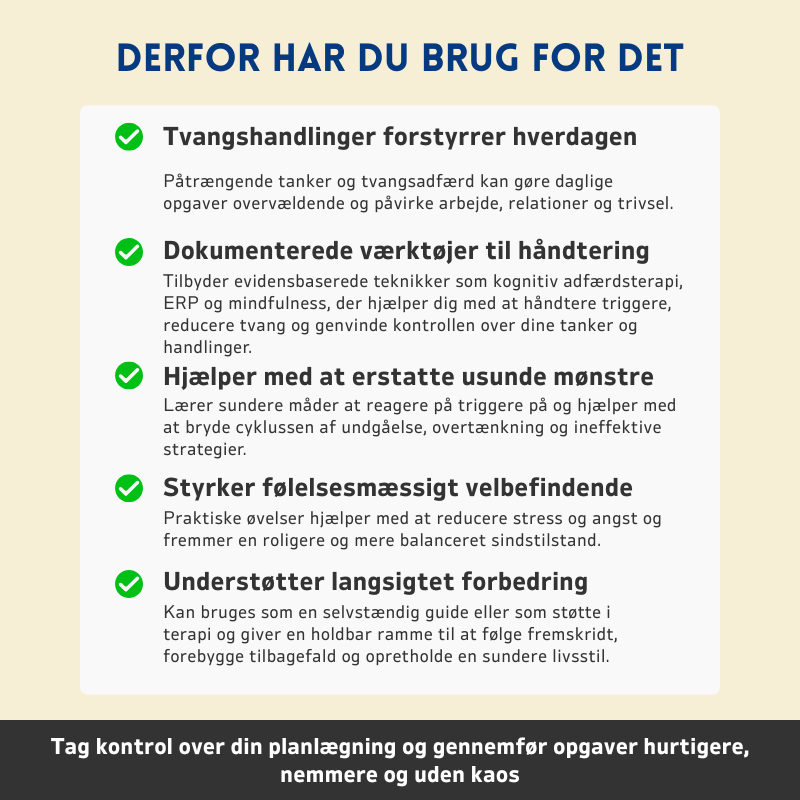 Tvangslidelse (OCD) – Terapeutisk Arbejdsbog – Terapeutiske Værktøjer og Mestringsstrategier